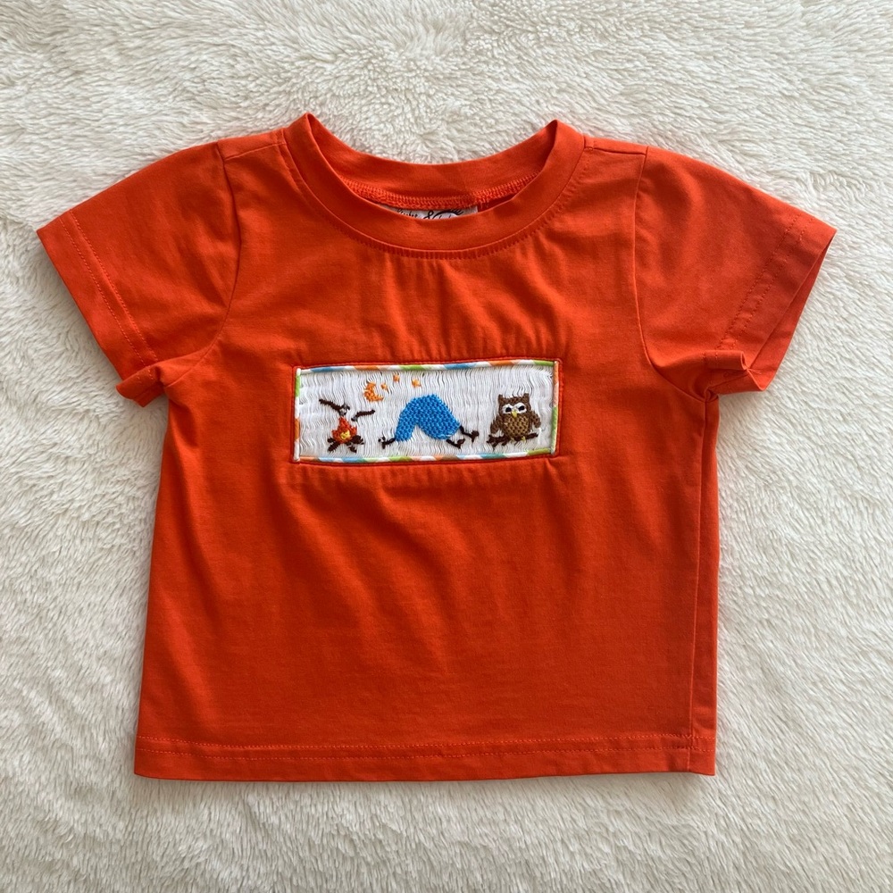 Stashes & Lashes Boutique Smocked Cotton Tee Shirt Camping Owl Tent Baby 12M